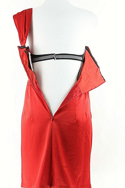 Nanette Lepore NEW $278 4 Red Satiny Ruch Triacetate Rayon Poly Blend Dress