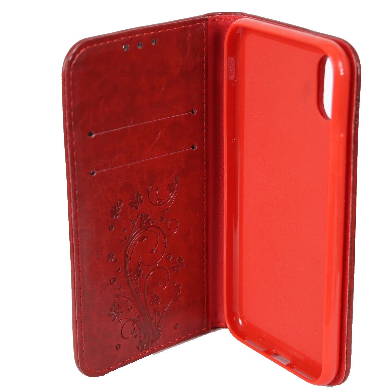 Iphone X NEW Red Heart Design Folding Wallet Inside Pockets IPHONE X Phone Case