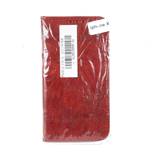 Iphone X NEW Red Heart Design Folding Wallet Inside Pockets IPHONE X Phone Case