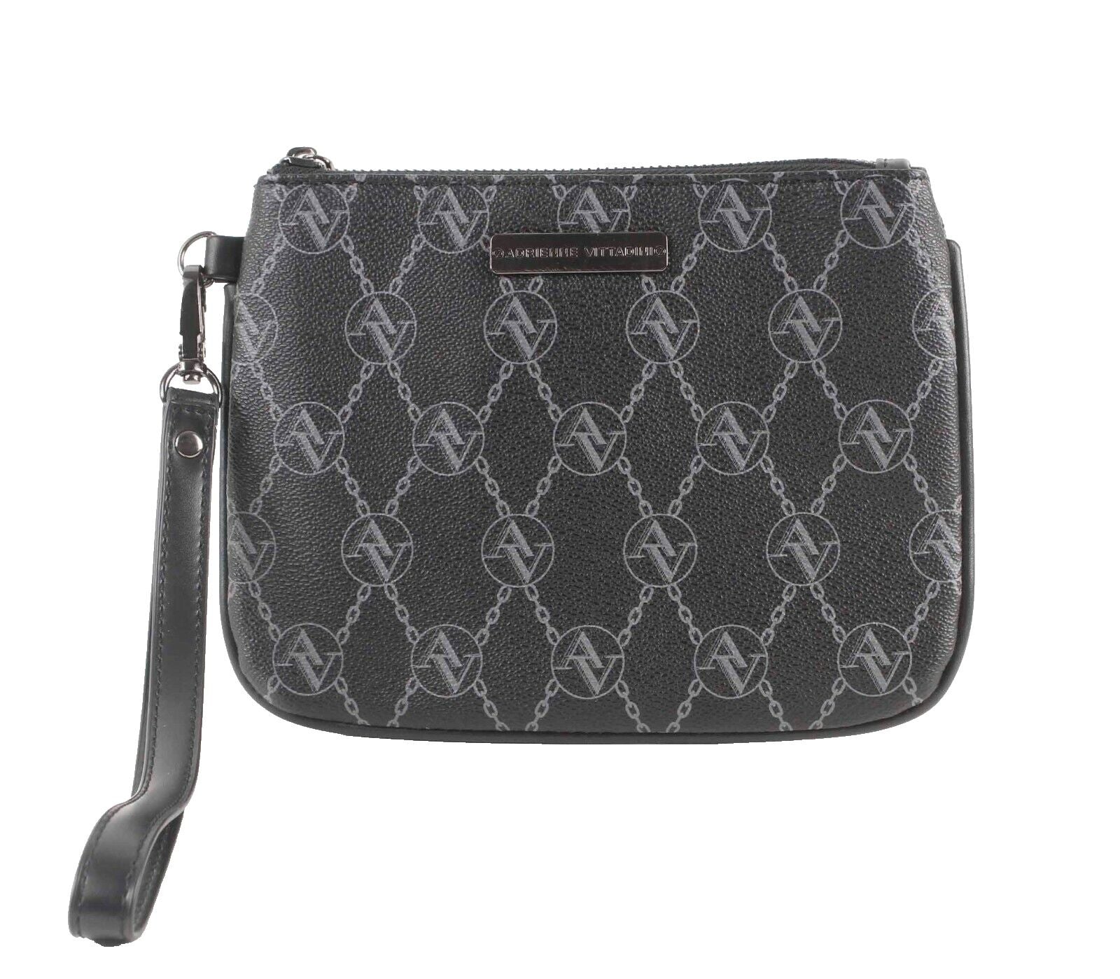 Adrienne Vittadini 8 X 6 Black Gray Logo Inner Pockets Wristlet Purse