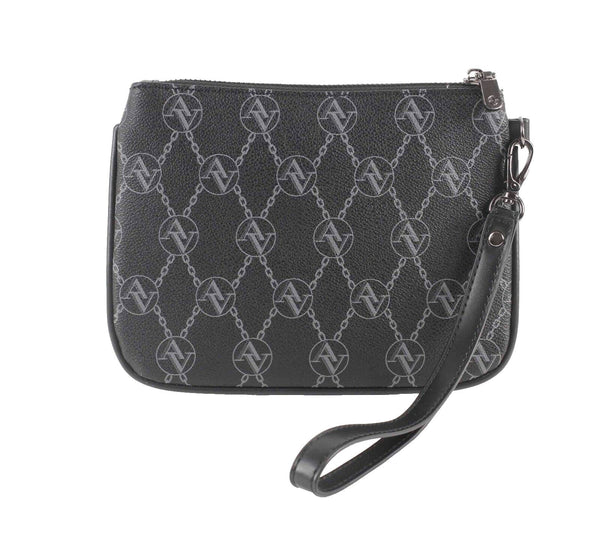 Adrienne Vittadini 8 X 6 Black Gray Logo Inner Pockets Wristlet Purse