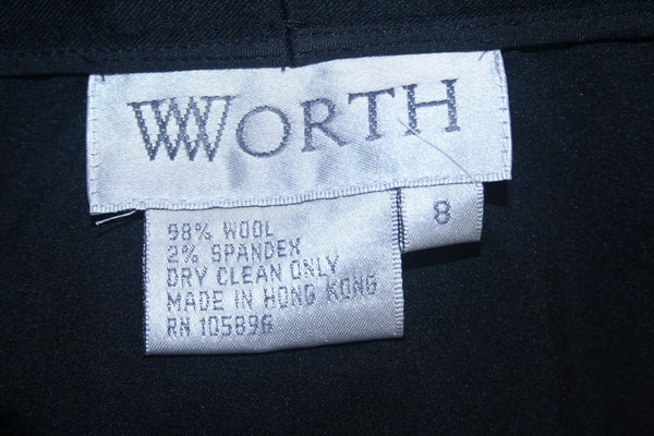 Worth VTG Sz 8 x 33.5 Black Invert Pleat Pocket Lined Wool Blend Trouser Pant