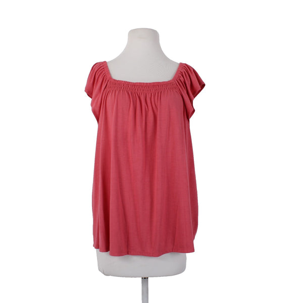 Ana Top NEW $32 Sz XL Pink Tunic Ruffle Unlined Short Sleeve Rayon Poly Top