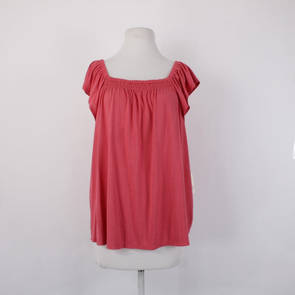 Ana Top NEW $32 Sz XL Pink Tunic Ruffle Unlined Short Sleeve Rayon Poly Top