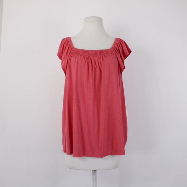 Ana Top NEW $32 Sz XL Pink Tunic Ruffle Unlined Short Sleeve Rayon Poly Top