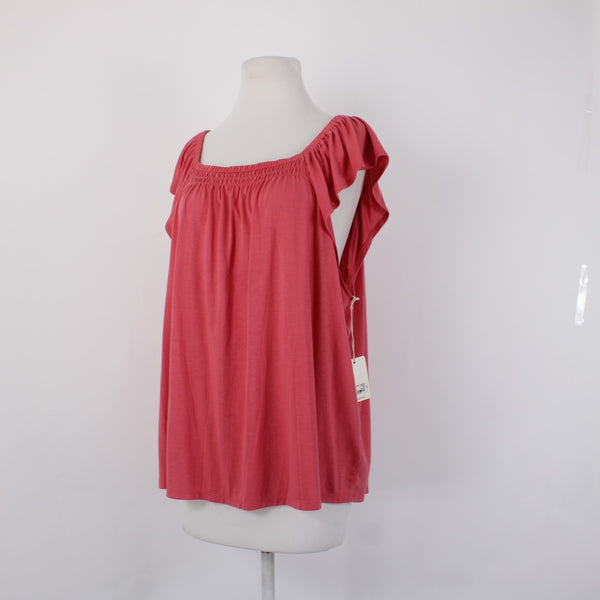 Ana Top NEW $32 Sz XL Pink Tunic Ruffle Unlined Short Sleeve Rayon Poly Top
