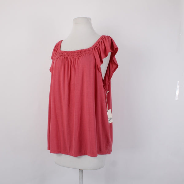 Ana Top NEW $32 Sz XL Pink Tunic Ruffle Unlined Short Sleeve Rayon Poly Top