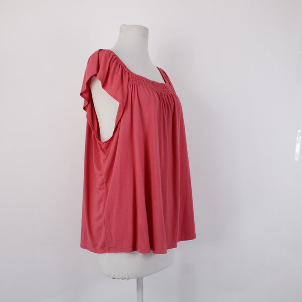 Ana Top NEW $32 Sz XL Pink Tunic Ruffle Unlined Short Sleeve Rayon Poly Top