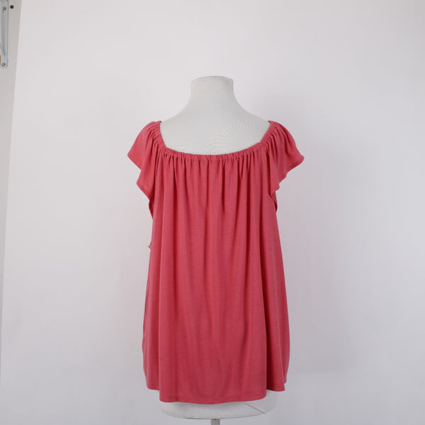 Ana Top NEW $32 Sz XL Pink Tunic Ruffle Unlined Short Sleeve Rayon Poly Top