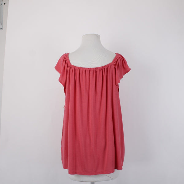 Ana Top NEW $32 Sz XL Pink Tunic Ruffle Unlined Short Sleeve Rayon Poly Top