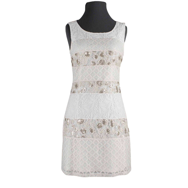 A Reve  Dress $119 Sz S Cream Tan Gold Lace Sequin Lined Cotton Acrylic Dress