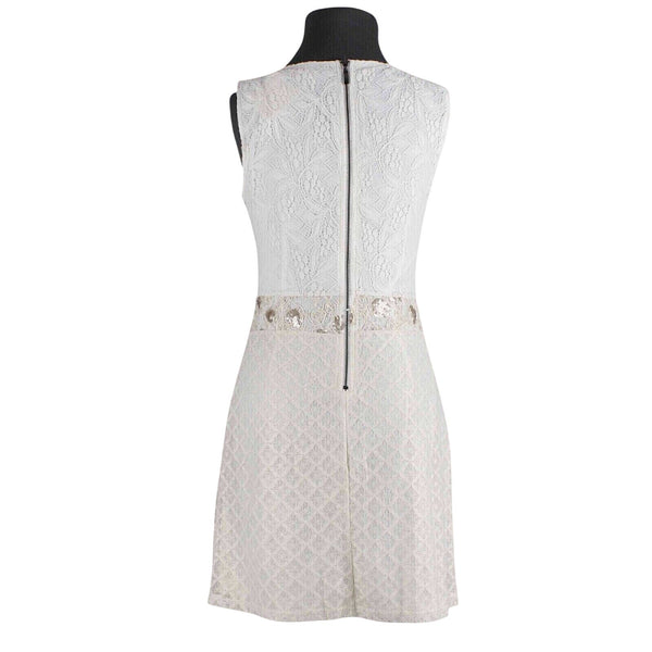 A Reve  Dress $119 Sz S Cream Tan Gold Lace Sequin Lined Cotton Acrylic Dress