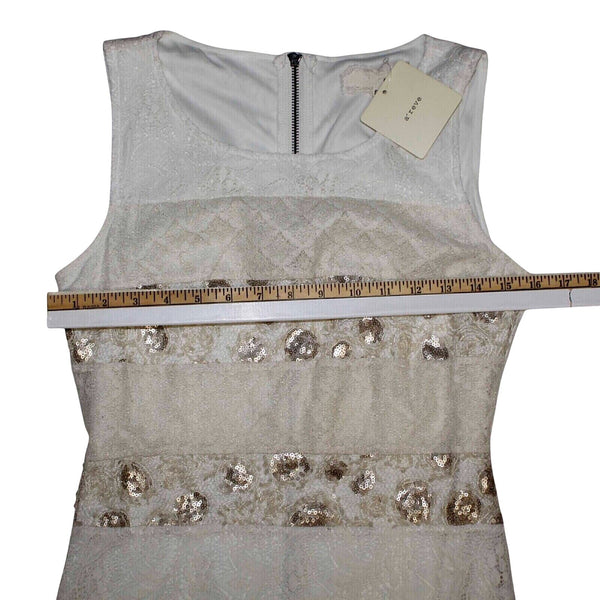 A Reve  Dress $119 Sz S Cream Tan Gold Lace Sequin Lined Cotton Acrylic Dress