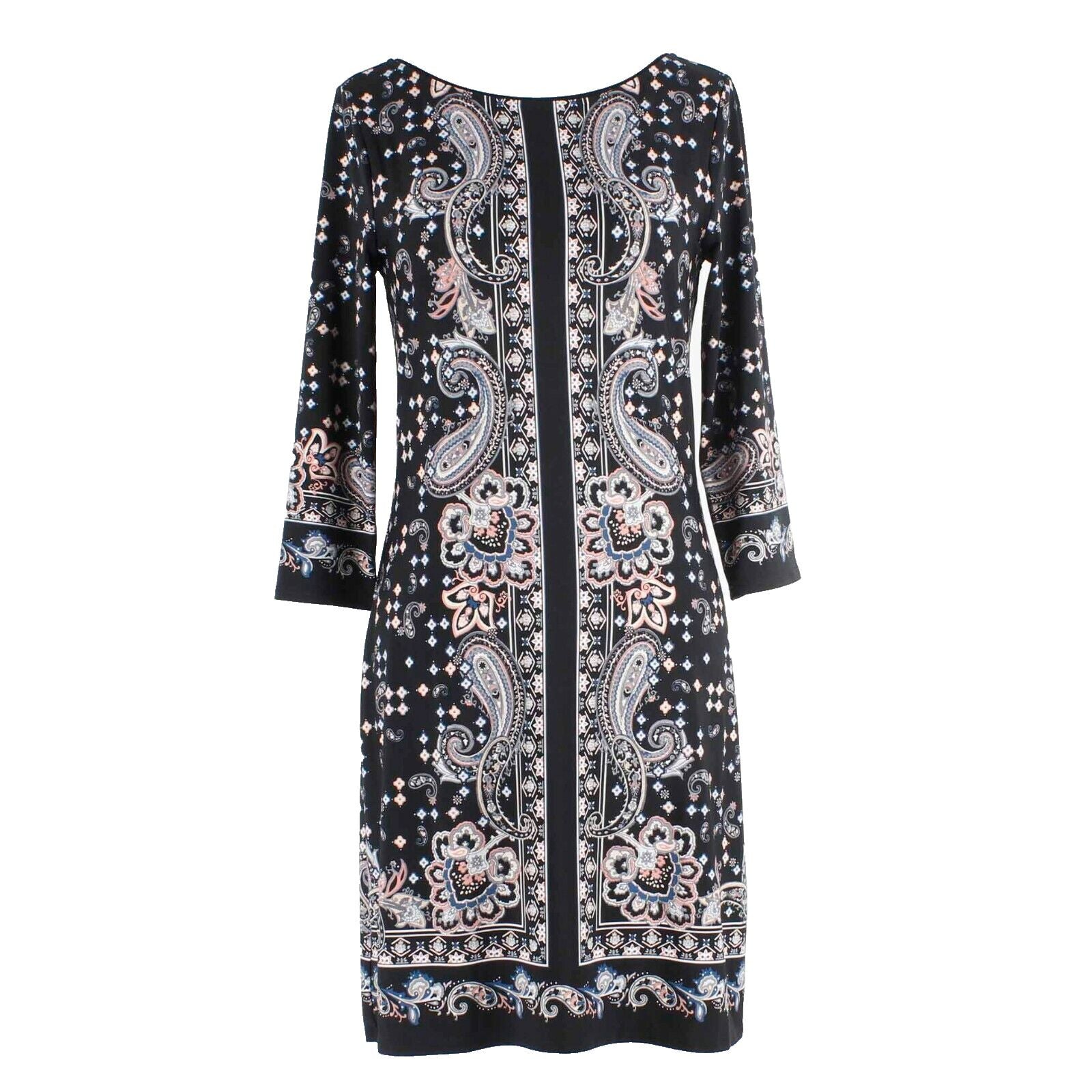 White House Black Market NEW $110 Sz XS Black Pink Multi Poly Blend Dress