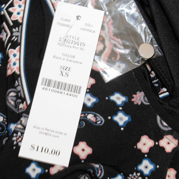 White House Black Market NEW $110 Sz XS Black Pink Multi Poly Blend Dress