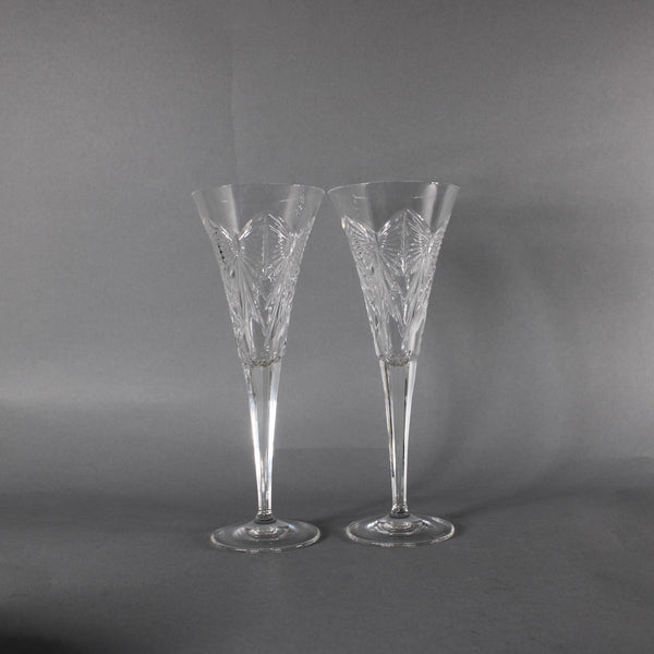 Waterford Champagne Glasses Set Of 2 Clear Cut Crystal 9" Champagne Glasses