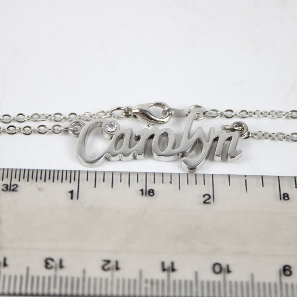 CAROLYN NEW Name Silvertone Rhinestone 14.5" w 4.5" Multi Ring Ext Necklace