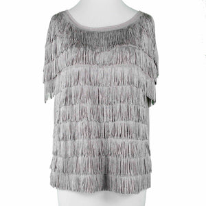 INC NEW Sz M Taupe Full Frontal Fringe Drop Shoulder Pullover Rayon Knit Top
