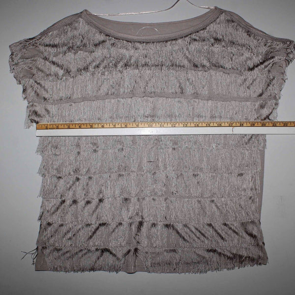 INC NEW Sz M Taupe Full Frontal Fringe Drop Shoulder Pullover Rayon Knit Top