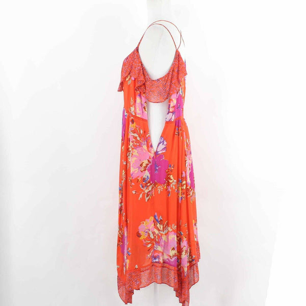 Maeve Sz 8 Orange Multi Asymmetrical Midi One Shoulder Ruffle Rayon Dress