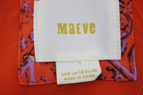 Maeve Sz 8 Orange Multi Asymmetrical Midi One Shoulder Ruffle Rayon Dress