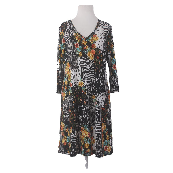 Renne Dress Attitudes NEW Sz SP Black White Multi Colored Floral Poly Spandex