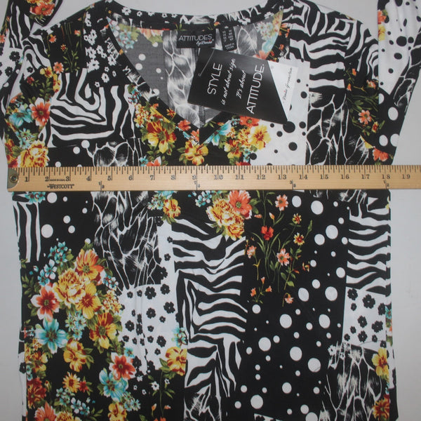 Renne Dress Attitudes NEW Sz SP Black White Multi Colored Floral Poly Spandex