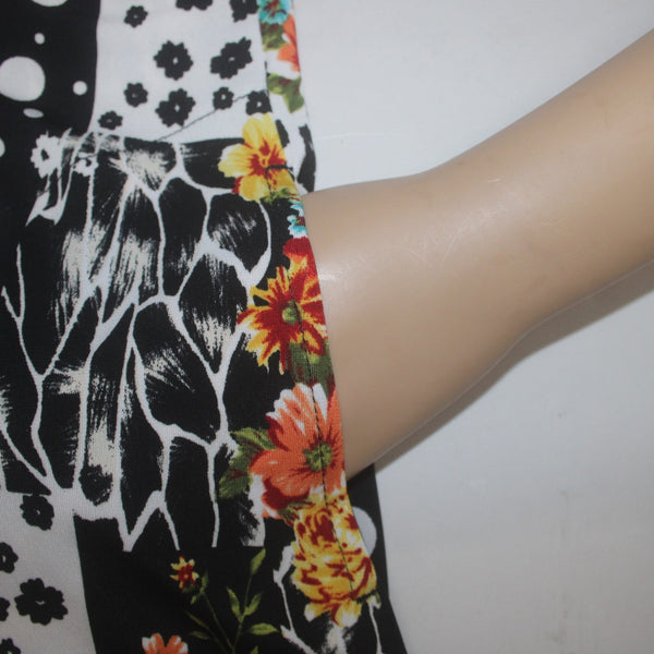 Renne Dress Attitudes NEW Sz SP Black White Multi Colored Floral Poly Spandex