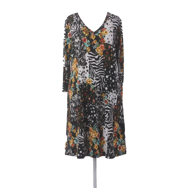Renne Dress Attitudes NEW Sz SP Black White Multi Colored Floral Poly Spandex