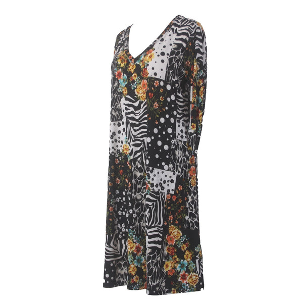 Renne Dress Attitudes NEW Sz SP Black White Multi Colored Floral Poly Spandex
