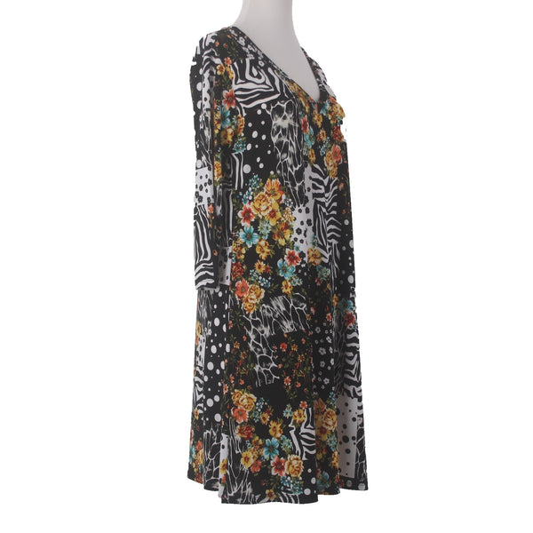 Renne Dress Attitudes NEW Sz SP Black White Multi Colored Floral Poly Spandex