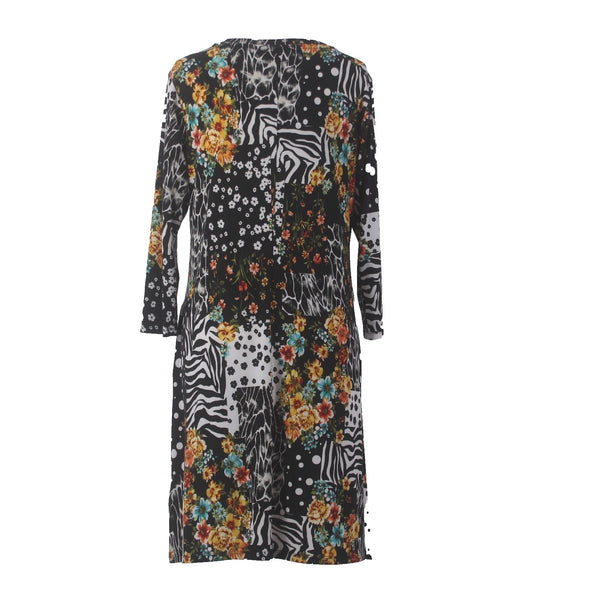 Renne Dress Attitudes NEW Sz SP Black White Multi Colored Floral Poly Spandex