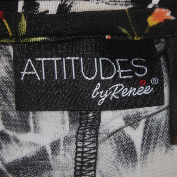 Renne Dress Attitudes NEW Sz SP Black White Multi Colored Floral Poly Spandex
