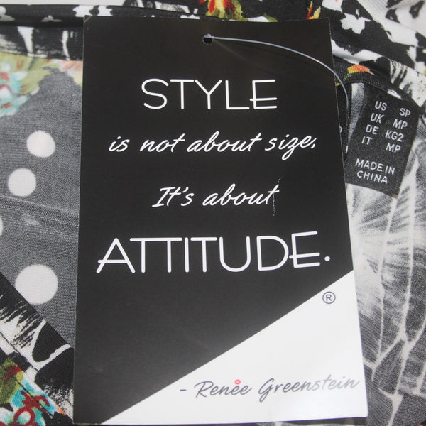 Renne Dress Attitudes NEW Sz SP Black White Multi Colored Floral Poly Spandex