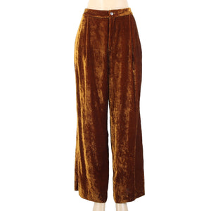 Soeur Sz 42 x Copper Brown Viscose Nylon Crushed Velvet Palazzo Pocketed Pant