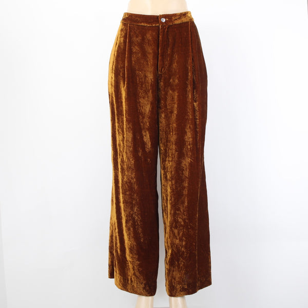 Soeur Sz 42 x Copper Brown Viscose Nylon Crushed Velvet Palazzo Pocketed Pant