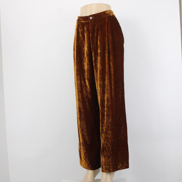 Soeur Sz 42 x Copper Brown Viscose Nylon Crushed Velvet Palazzo Pocketed Pant