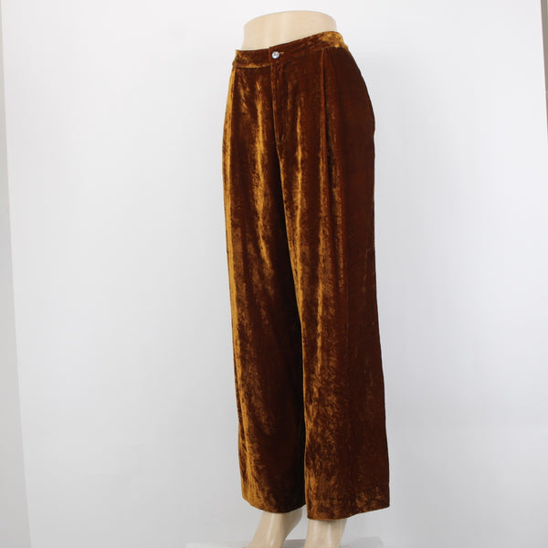Soeur Sz 42 x Copper Brown Viscose Nylon Crushed Velvet Palazzo Pocketed Pant