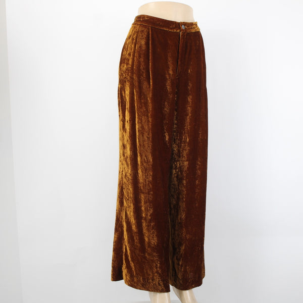 Soeur Sz 42 x Copper Brown Viscose Nylon Crushed Velvet Palazzo Pocketed Pant