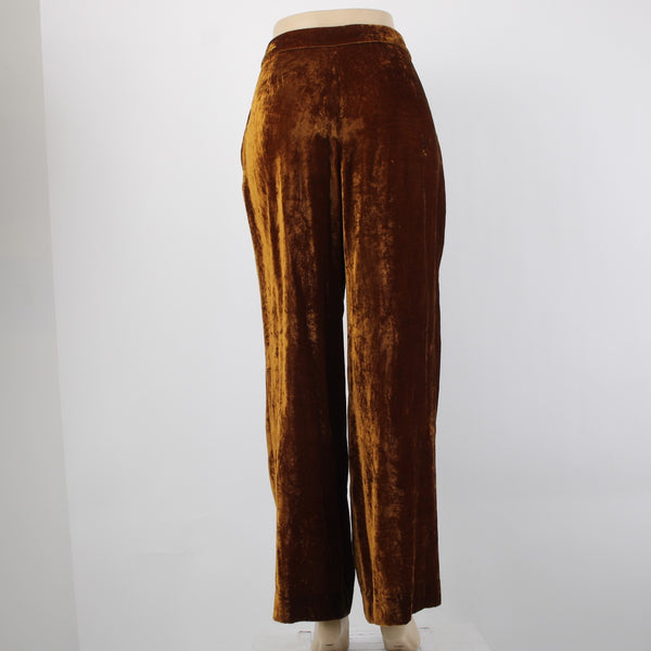Soeur Sz 42 x Copper Brown Viscose Nylon Crushed Velvet Palazzo Pocketed Pant