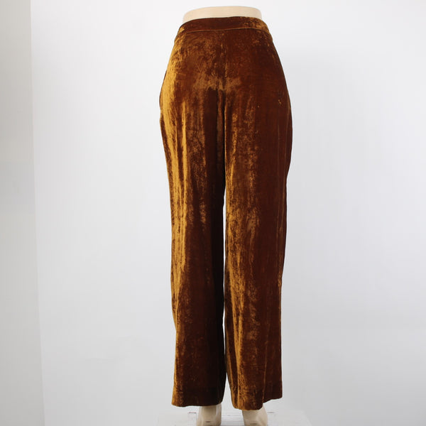 Soeur Sz 42 x Copper Brown Viscose Nylon Crushed Velvet Palazzo Pocketed Pant