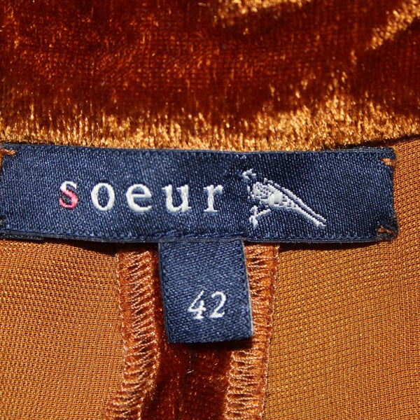 Soeur Sz 42 x Copper Brown Viscose Nylon Crushed Velvet Palazzo Pocketed Pant