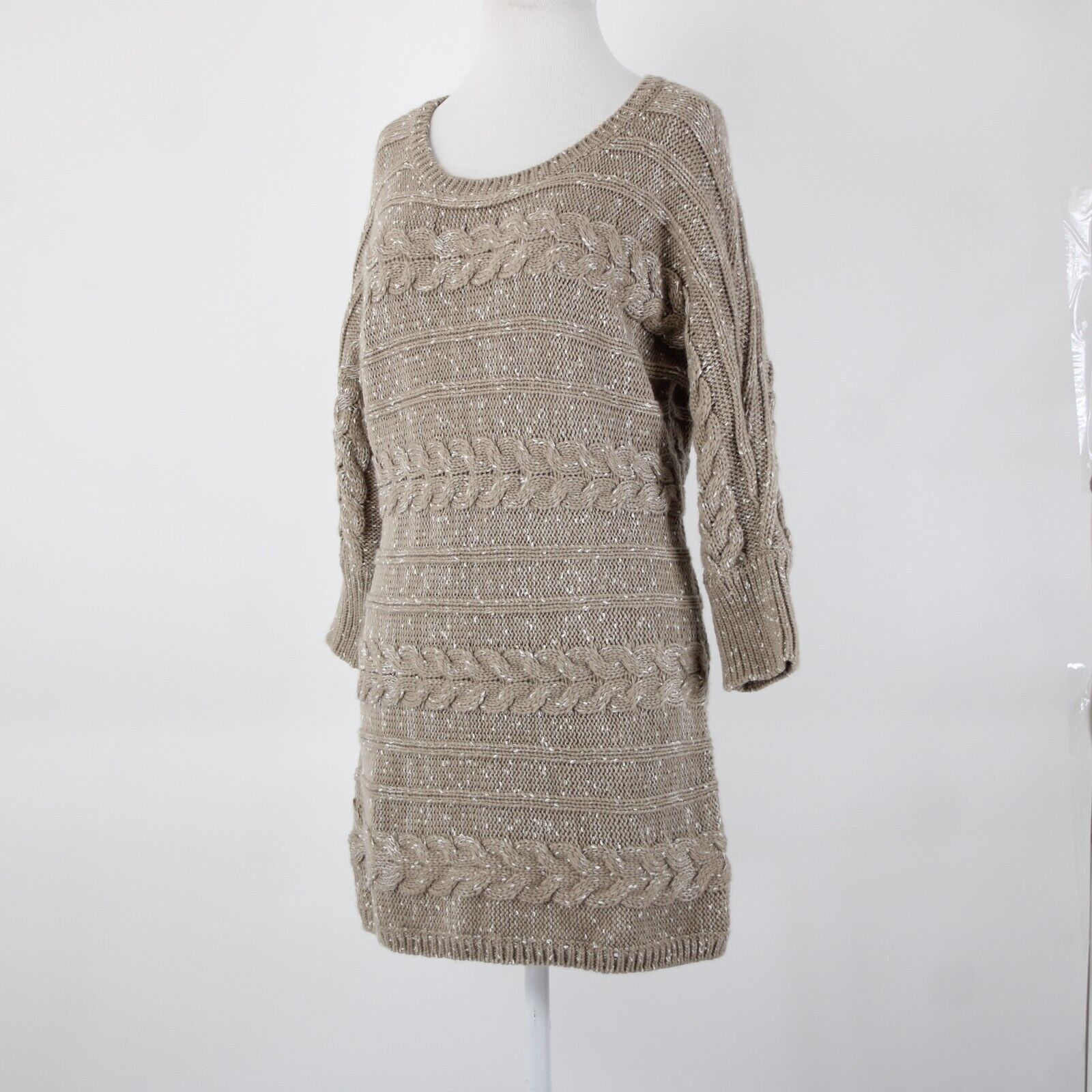 INC NEW $90 Watercolor Sz XL Neutral Tan White Acrylic Polyester Knit Sweater