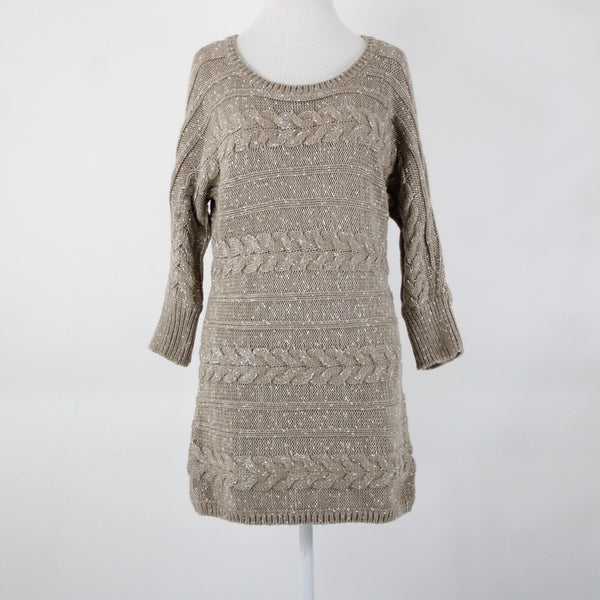 INC NEW $90 Watercolor Sz XL Neutral Tan White Acrylic Polyester Knit Sweater