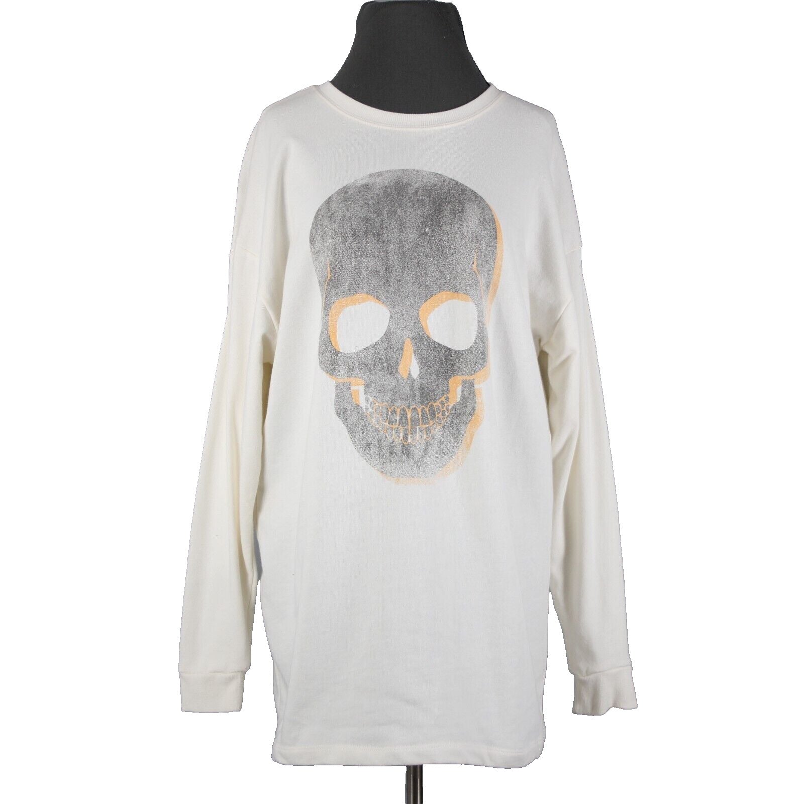 Grayson Threads Sz XS White Gray Orange Skull Graphic Cotton Polyester Top
