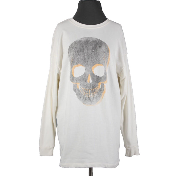 Grayson Threads Sz XS White Gray Orange Skull Graphic Cotton Polyester Top