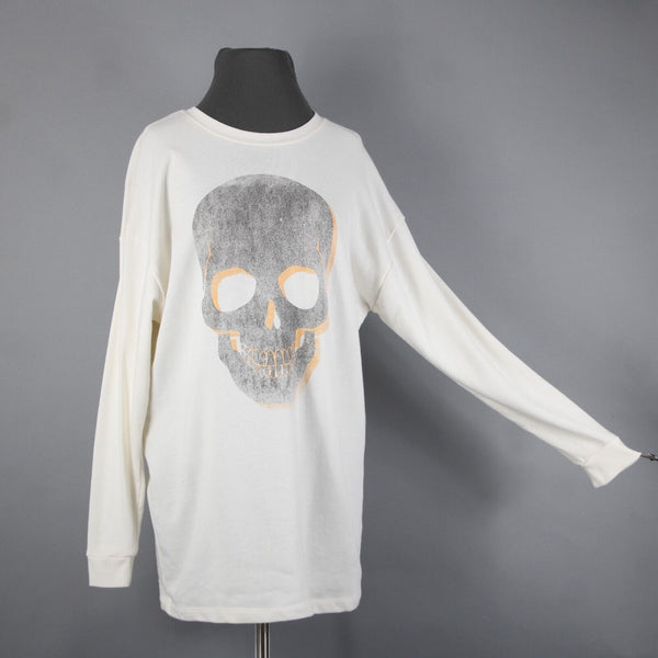 Grayson Threads Sz XS White Gray Orange Skull Graphic Cotton Polyester Top