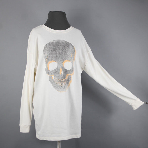 Grayson Threads Sz XS White Gray Orange Skull Graphic Cotton Polyester Top