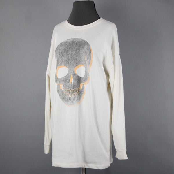 Grayson Threads Sz XS White Gray Orange Skull Graphic Cotton Polyester Top