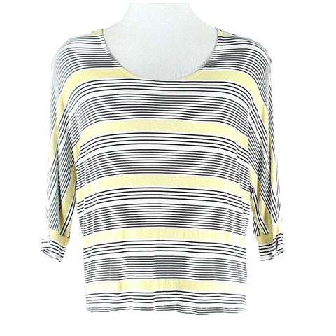 Maison Jules Sz L White Navy Yellow Stripe Rayon Knit Spandex Top